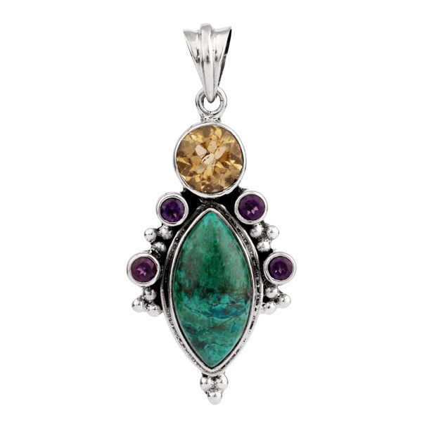 Citrine Amethyst Chrysocolla Pendant