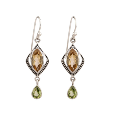 Citrine, Peridot Silver Earring