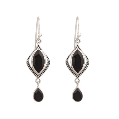 Black Onyx Silver Earring