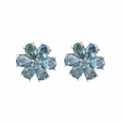 Aqua Topaz Silver Stud Earring