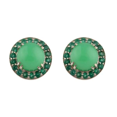 Green Jade & Onyx Stud Earring