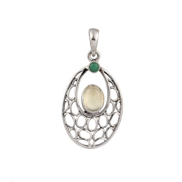 Prehnite, Jade Silver Pendant