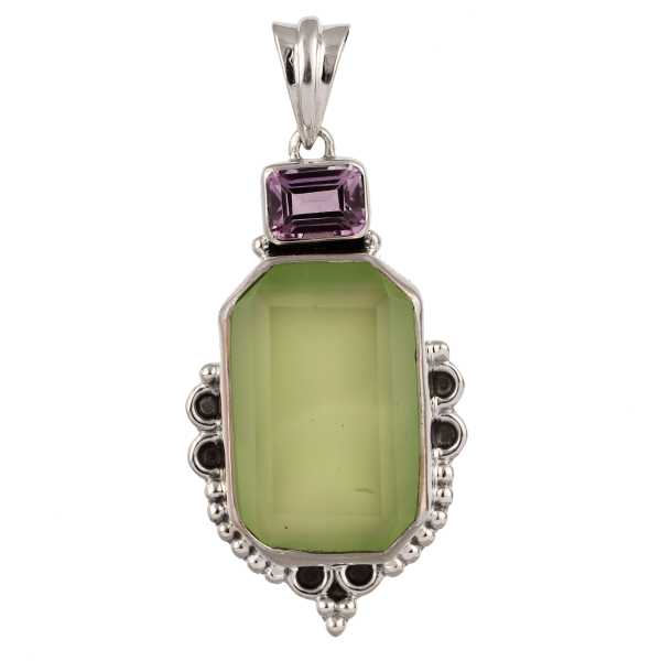 Prehnite, Amethyst Pendant