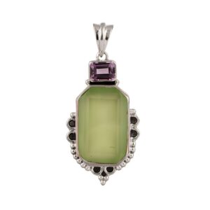 925 Silver Prehnite, Amethyst Pendant