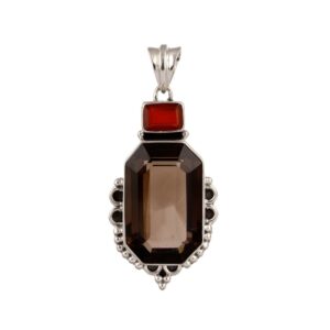 925 Silver Smoky Quartz, Carnelian Pendant