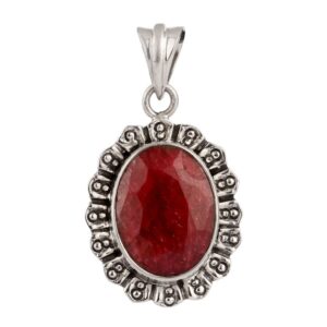 925 Silver Red Corundum Pendant