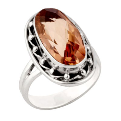 Peach Quartz Silver Ring