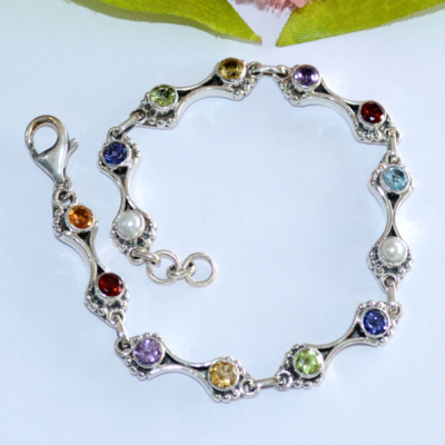 Multi Gemstone 925 Silver Bracelet