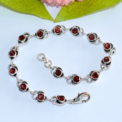 Garnet Gemstone Silver Bracelet