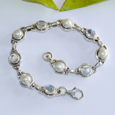 Rainbow Moonstone Silver Bracelet