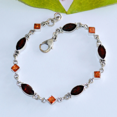 Garnet, Honey Topaz Silver Bracelet