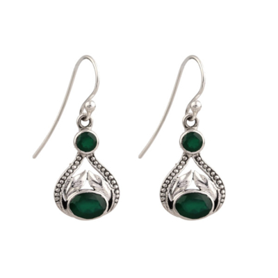 Green Onyx Silver Earring