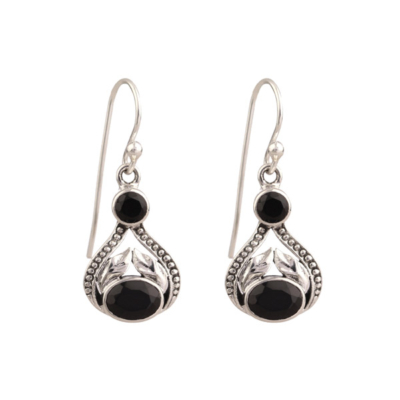 Black Onyx Silver Earring