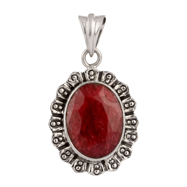 Red Corundum Silver Pendant