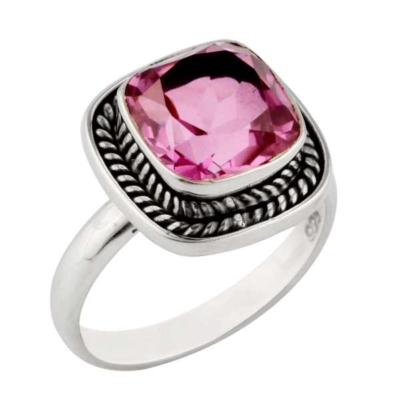 Pink Quartz Silver Ring